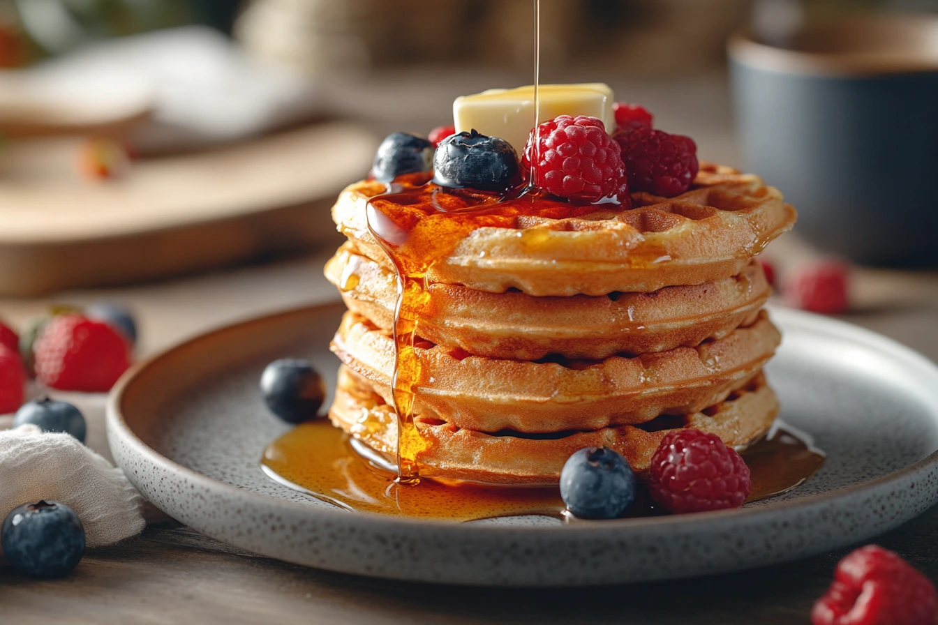 Bisquick waffle recipe with syrup and berries