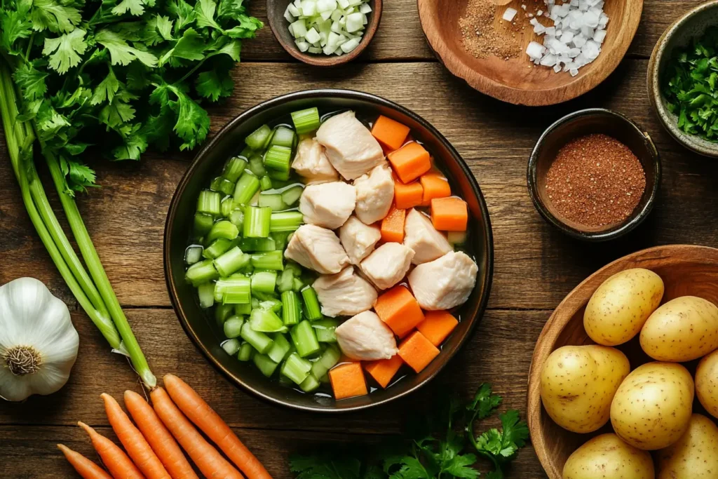 Raw ingredients for caldo de pollo recipe