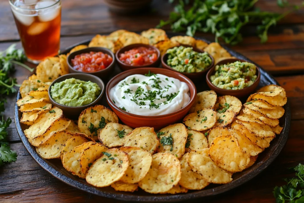 Cottage cheese chips served with dips