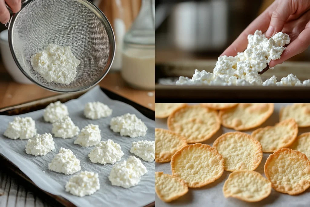 Draining and baking cottage cheese for crispy chips