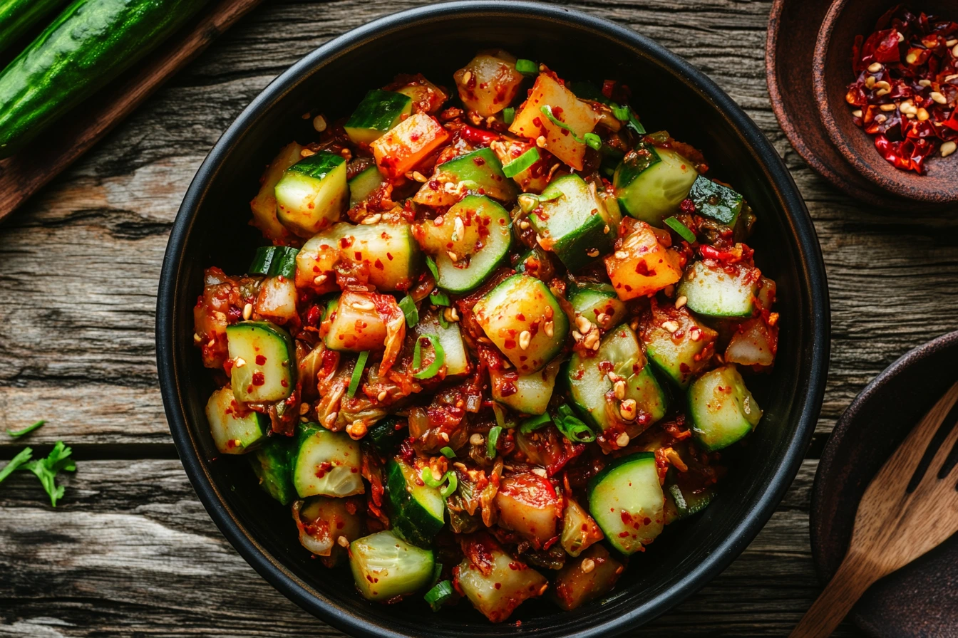 Naturally delicious and fresh cucumber kimchi.