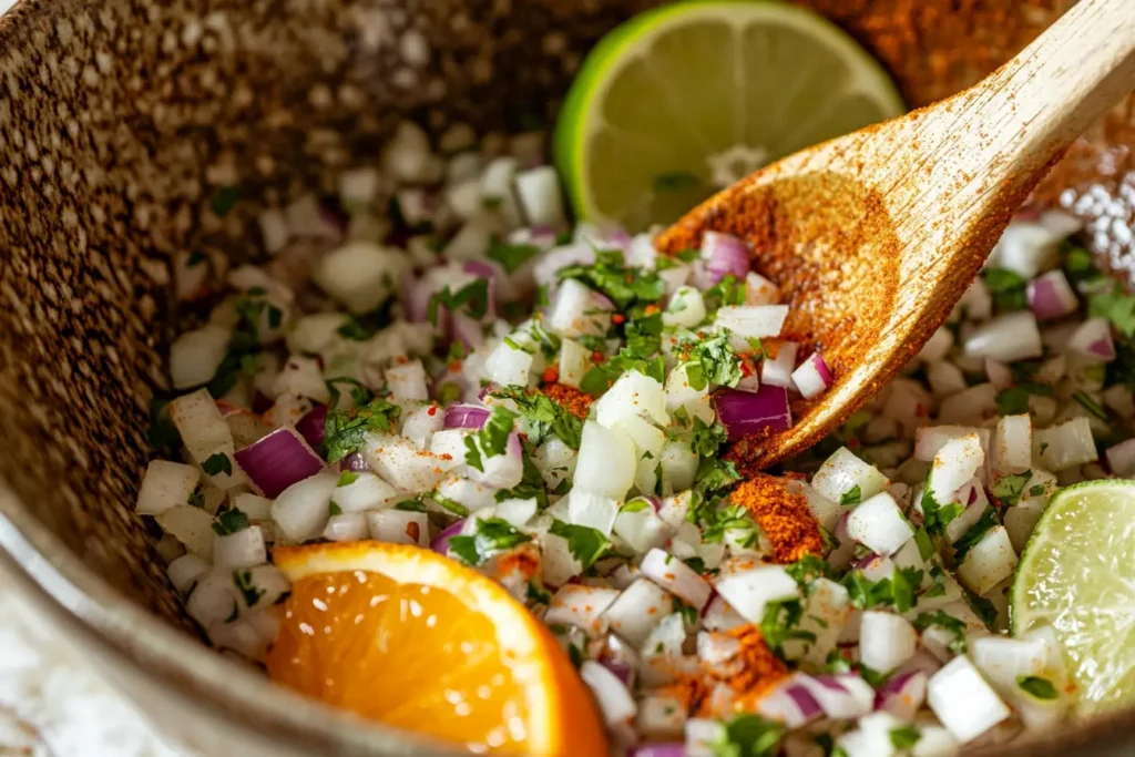 Pollo Asado Recipe marinade ingredients in a bowl.