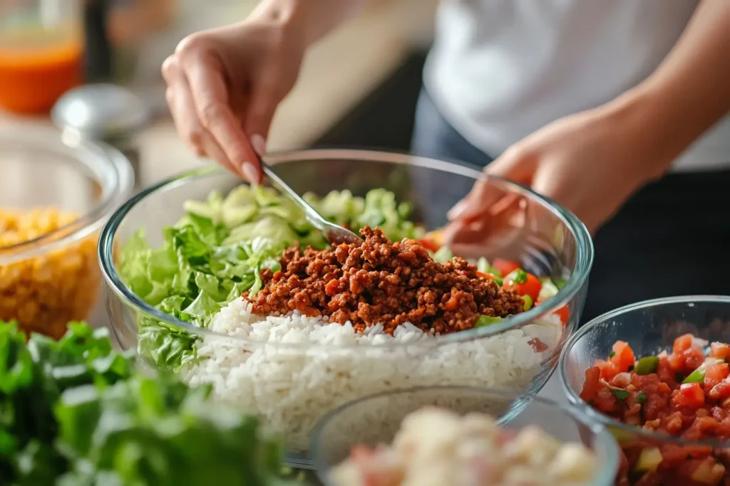 Step by step taco bowl recipe