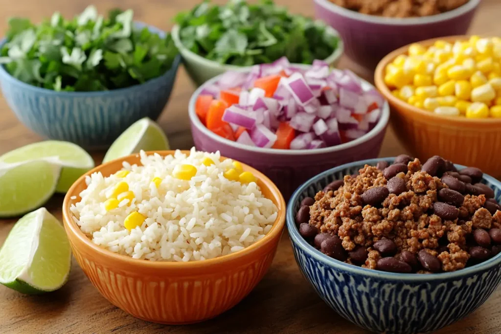 Ingredients for a taco bowl recipe