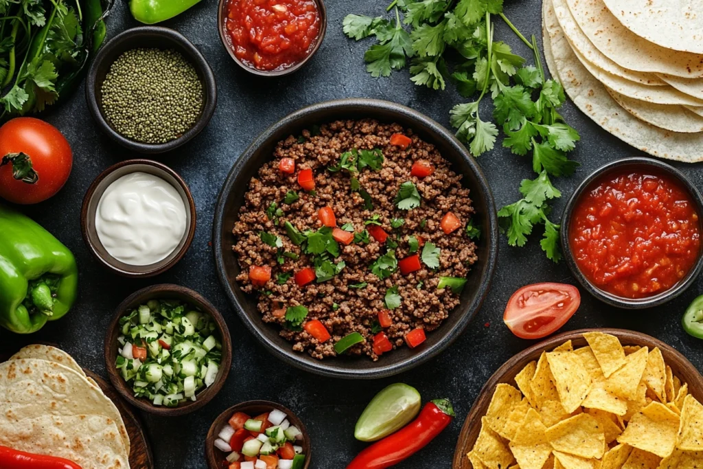 Healthier ingredients for a taco dip on a table.