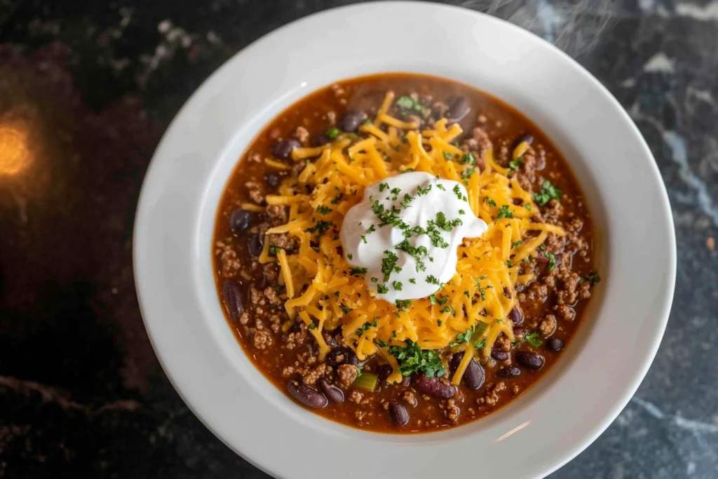 Hearty plate of naturally delicious venison chili recipe.