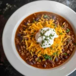 Hearty plate of naturally delicious venison chili recipe.