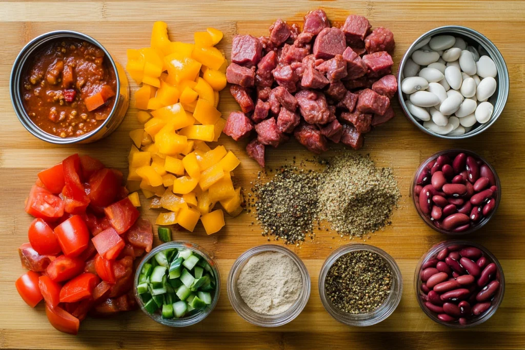 Preparing naturally flavorful venison chili ingredients.