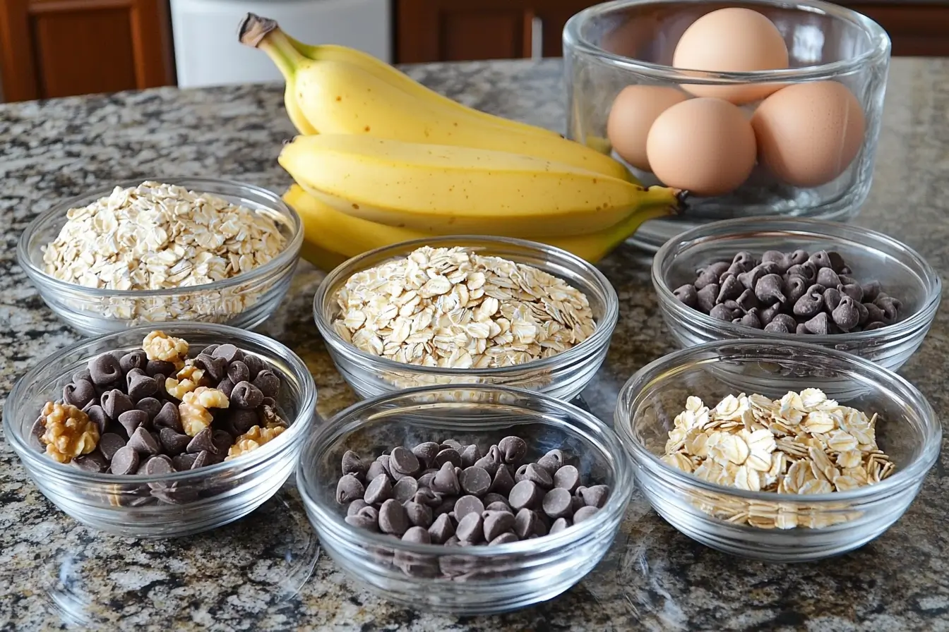 Ingredients for healthy banana oatmeal bars