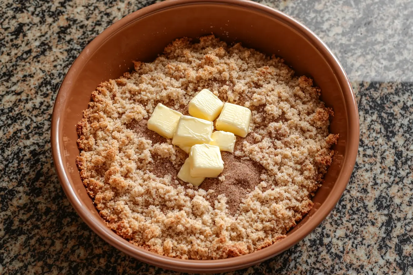 Preparing the crumb topping for coffee cake muffins