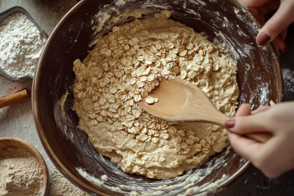 Mixing Oatmeal Cake Batter in a bowl