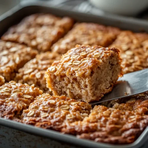 Oatmeal Cake Recipe – Freshly baked cake cut into squares