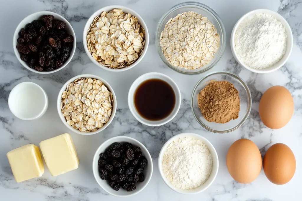 Ingredients for quaker oatmeal raisin cookies