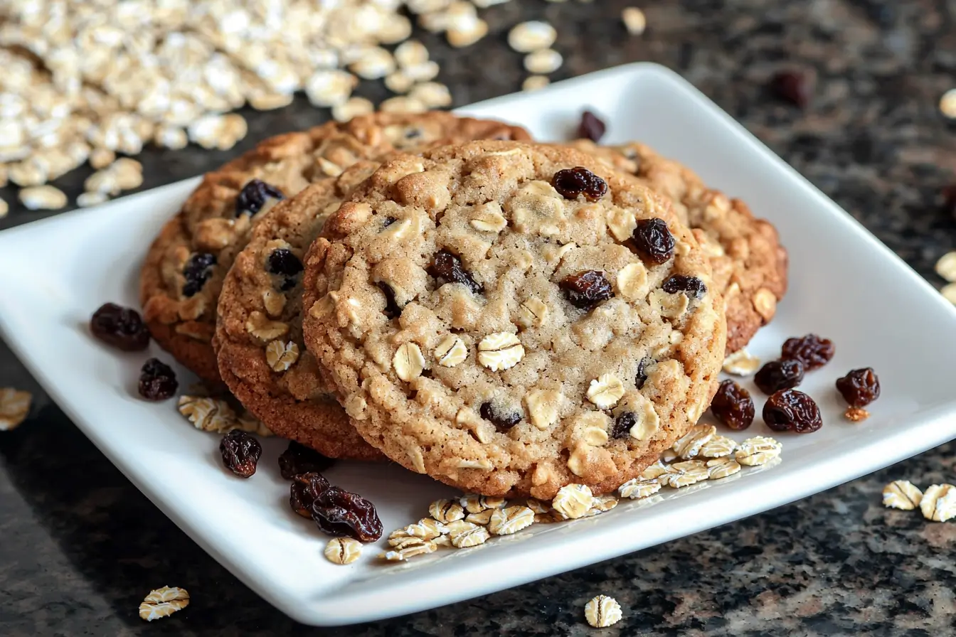 Freshly baked quaker oatmeal raisin cookies