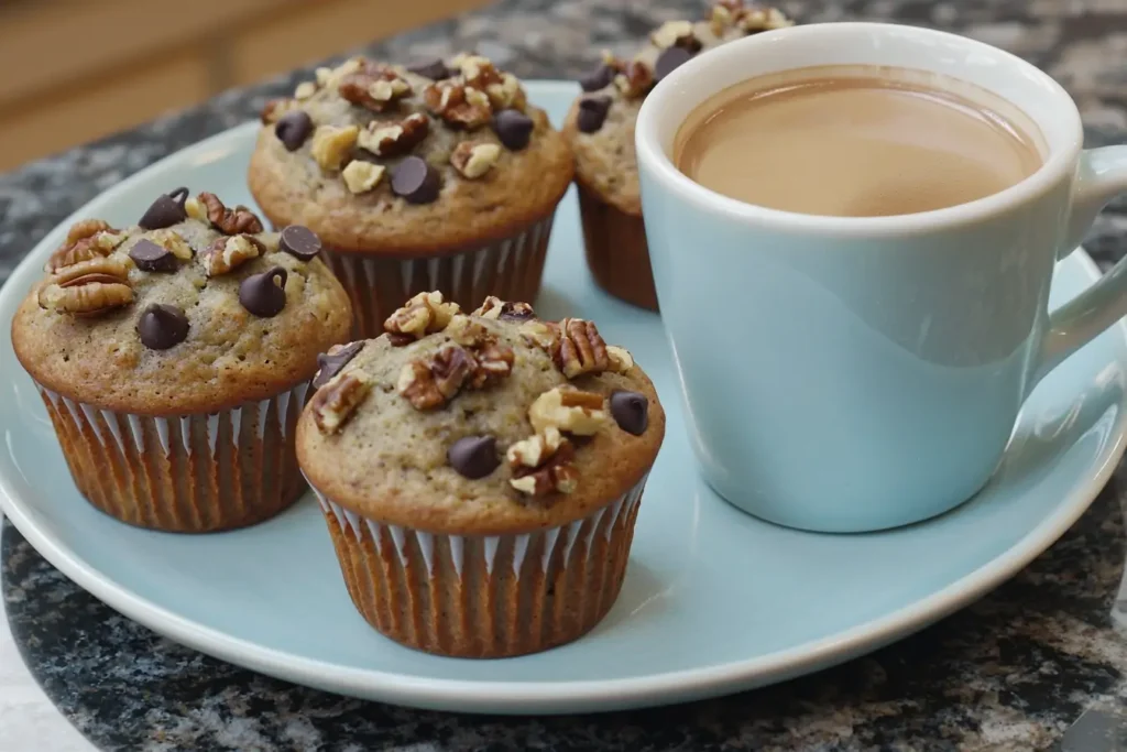 Plate of Almond Flour Banana Muffins with Coffee