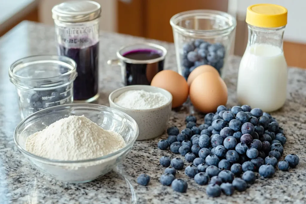 Ingredients for sourdough blueberry muffins