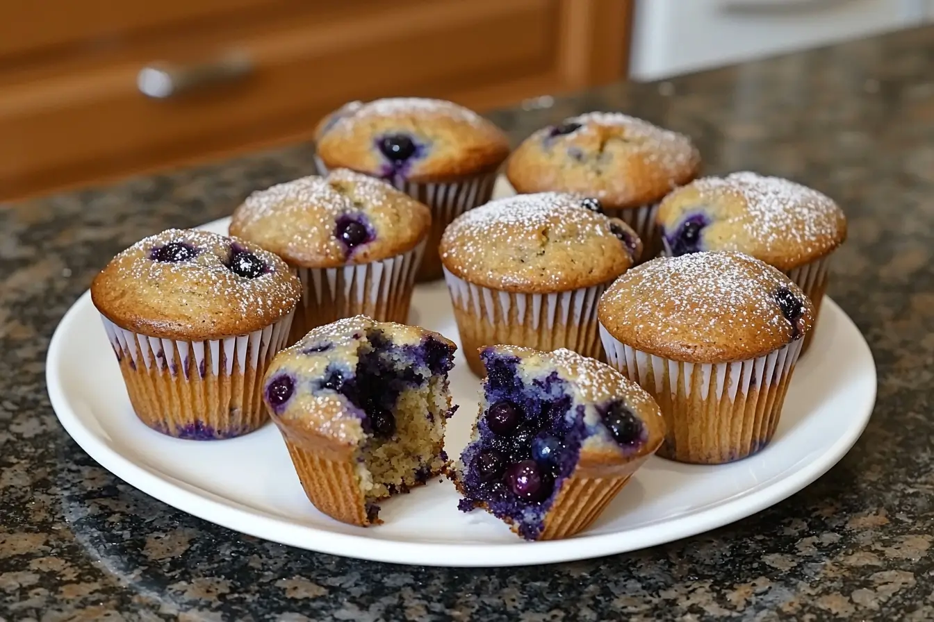 Sourdough blueberry muffins on a plate