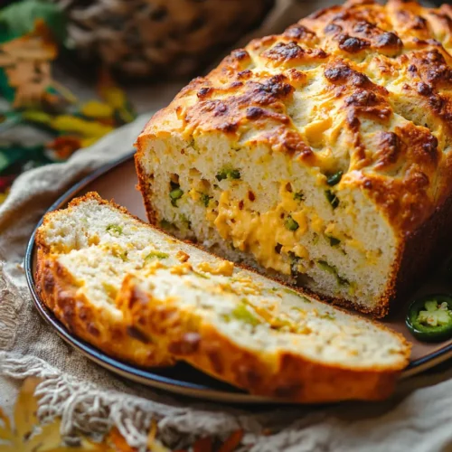 Vegan Jalapeno Cheese Artisan Bread Recipe – freshly baked with a golden crust and cheesy jalapeño filling.