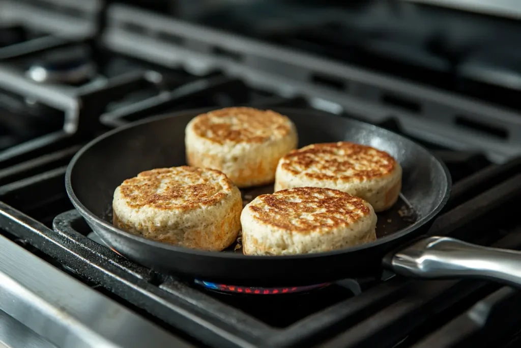 Gluten free english muffins cooking