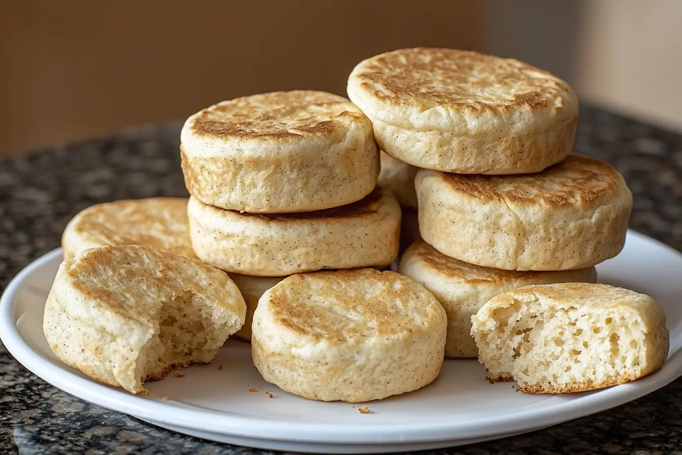 Stack of gluten free english muffins