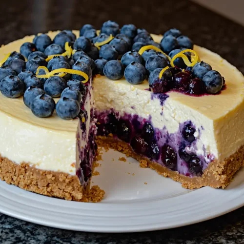Delicious lemon blueberry cheesecake