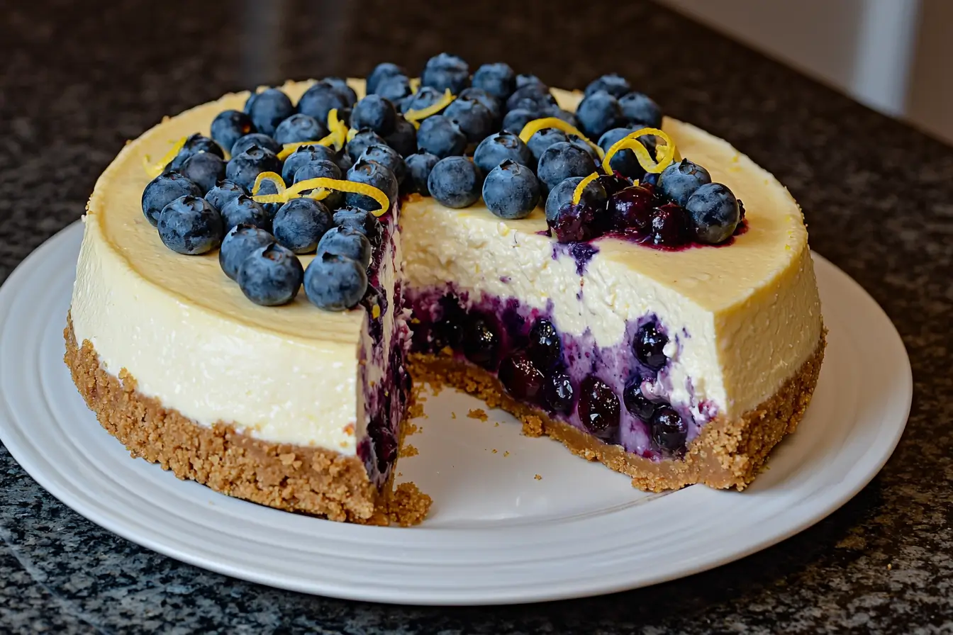 Delicious lemon blueberry cheesecake