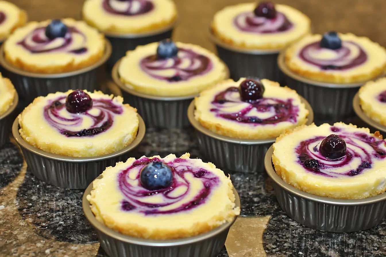 Mini lemon blueberry cheesecakes