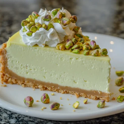 Slice of pistachio cheesecake