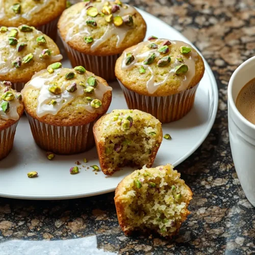 Delicious pistachio muffins with lemon glaze