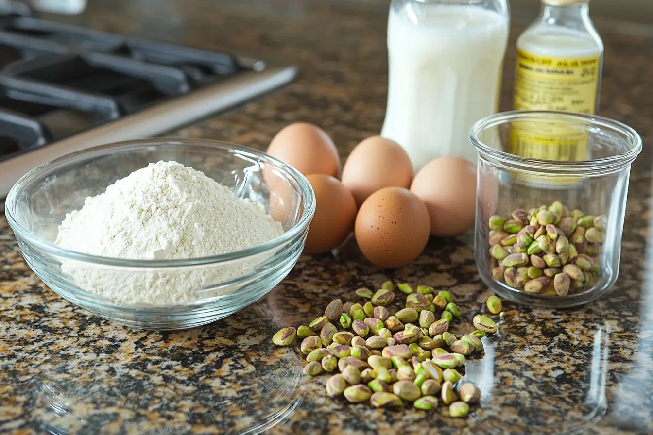 Fresh ingredients for making pistachio muffins