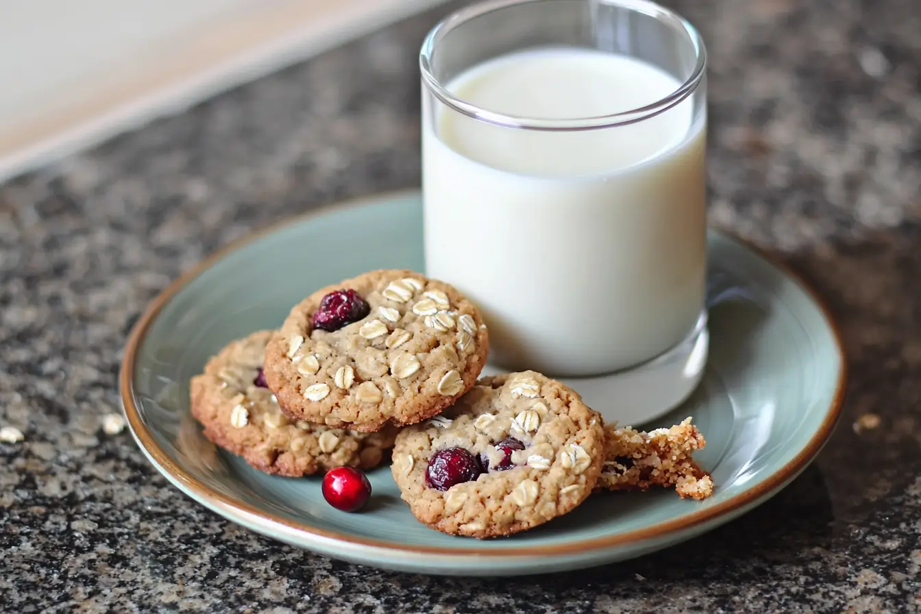 Cranberry oatmeal cookies with milk