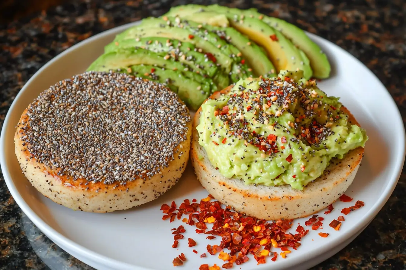 Avocado toast on a gluten free english muffin