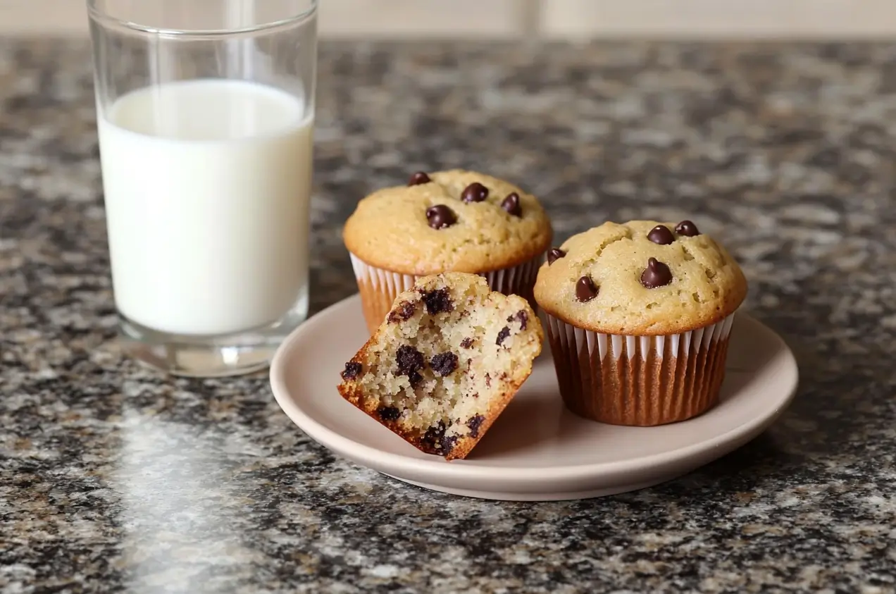 Serving mini chocolate chip muffins with milk.