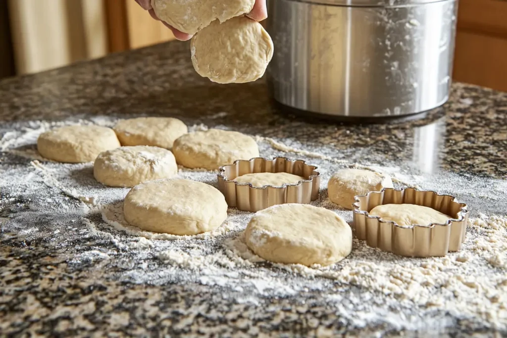 Cutting gluten free english muffin dough