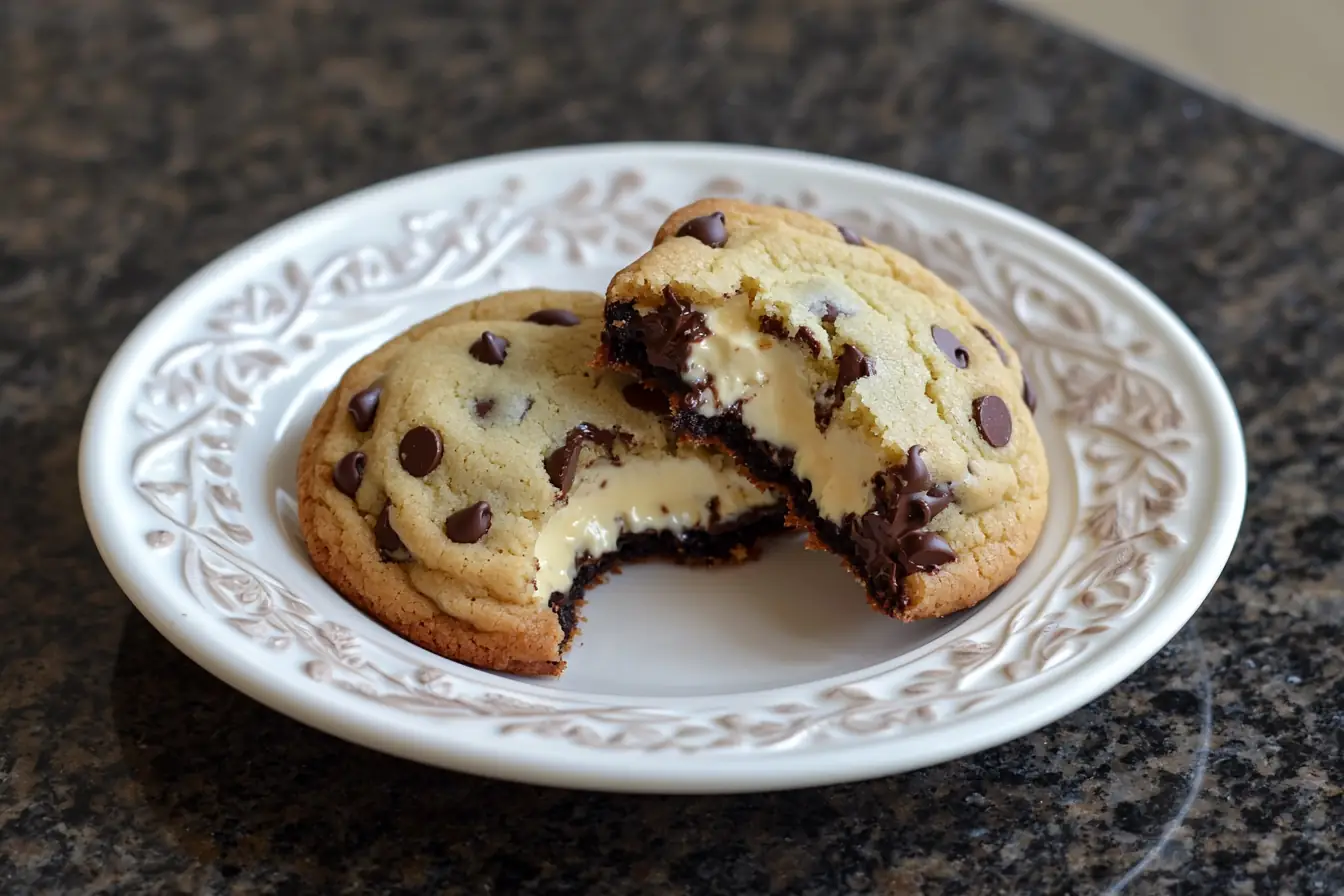 Close-up of chocolate chip cheesecake cookies