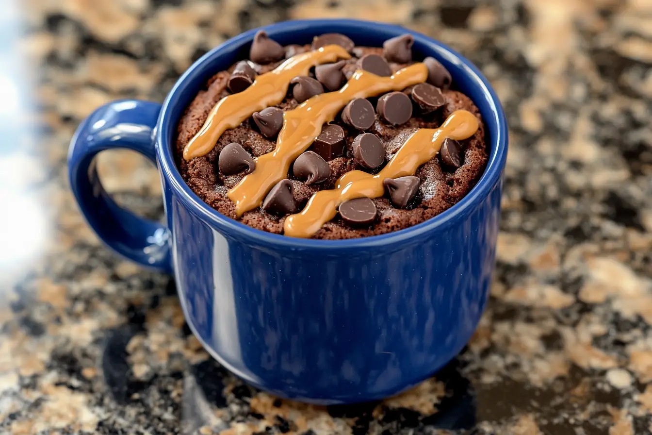 Chocolate peanut butter protein mug cake