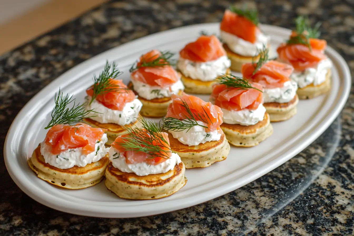 Cream cheese salmon mini pancakes