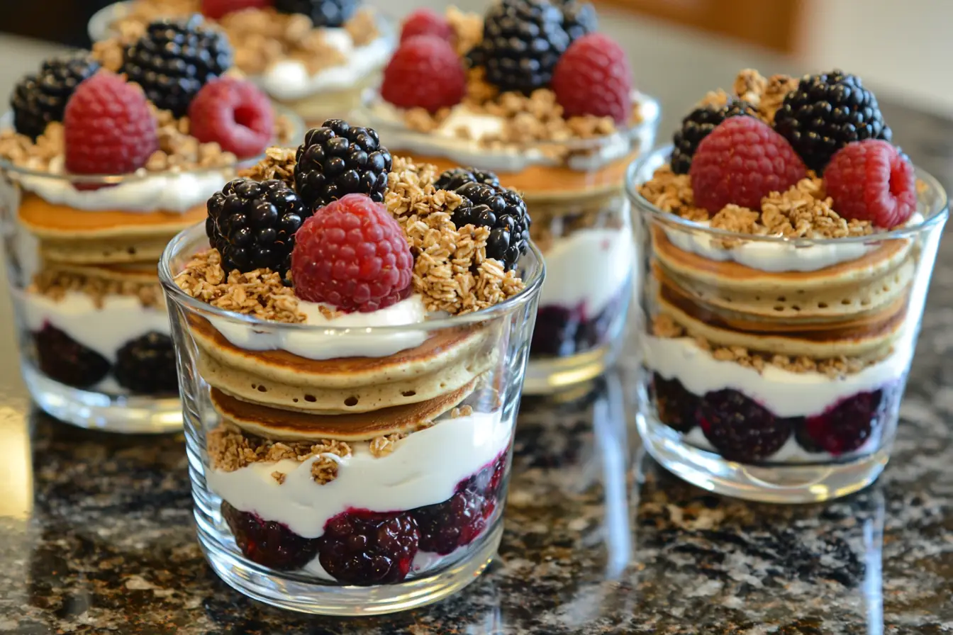 Healthy mini pancakes parfait