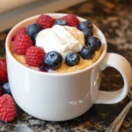 Protein mug cake with yogurt and berries