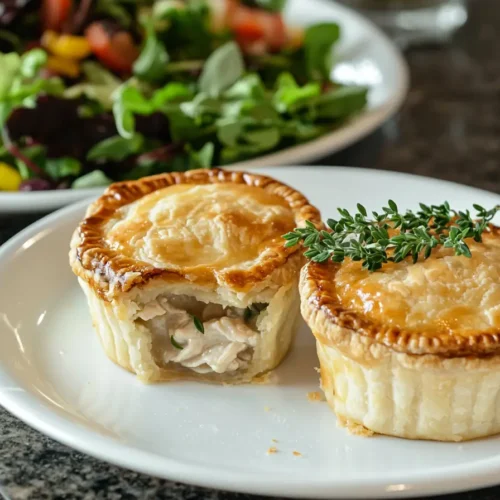 Served mini chicken pot pies with salad