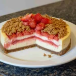 Slice of strawberry crunch cheesecake