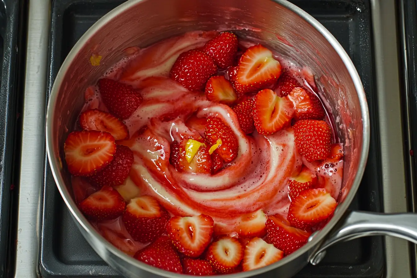 Making strawberry swirl for cheesecake